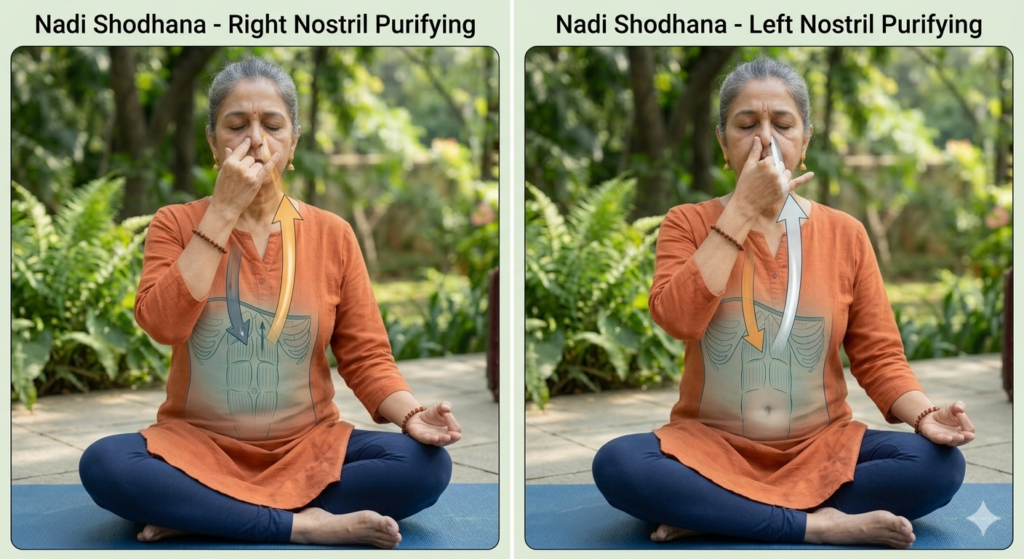 Pranayama Breathing Techniques for Stress and Anxiety Relief nadi shodhana (energy channel purification)