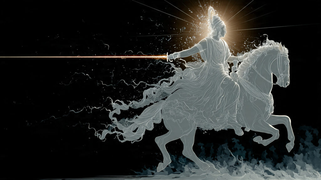 Kalki Avatar: Savior to End Kali Yuga symbolic kalki – light over darkness divine figure representing kalki made of