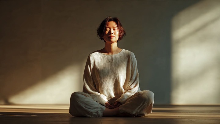 Morning Routine: Ayurveda ke 5 Powerful Tips a person sitting in meditation pose with closed ey