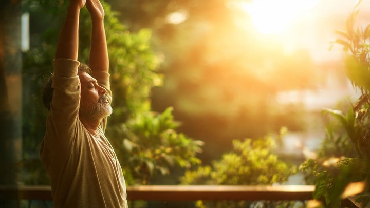 Morning Routine: Ayurveda ke 5 Powerful Tips indian man or woman doing yoga surya namaskar in m