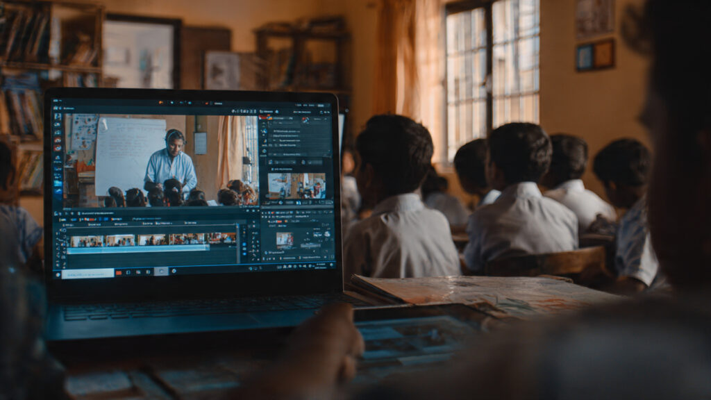 The Rise of Digital India indian students attending online classes on laptop