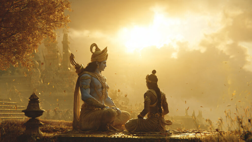 Spiritual Wisdom from Ancient Indian Texts lord krishna guiding arjuna on the battlefield of (3)