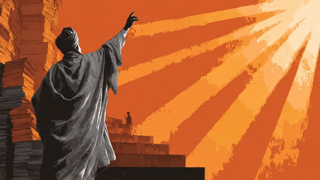 swami vivekananda standing with raised hand inspir