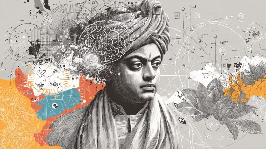 swami vivekananda with digital elements like brain